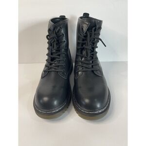 Women's lace up military combat boot low heel chunky faux leather black size 8